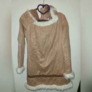 Women's Tan Faux Fur Trim Tunic